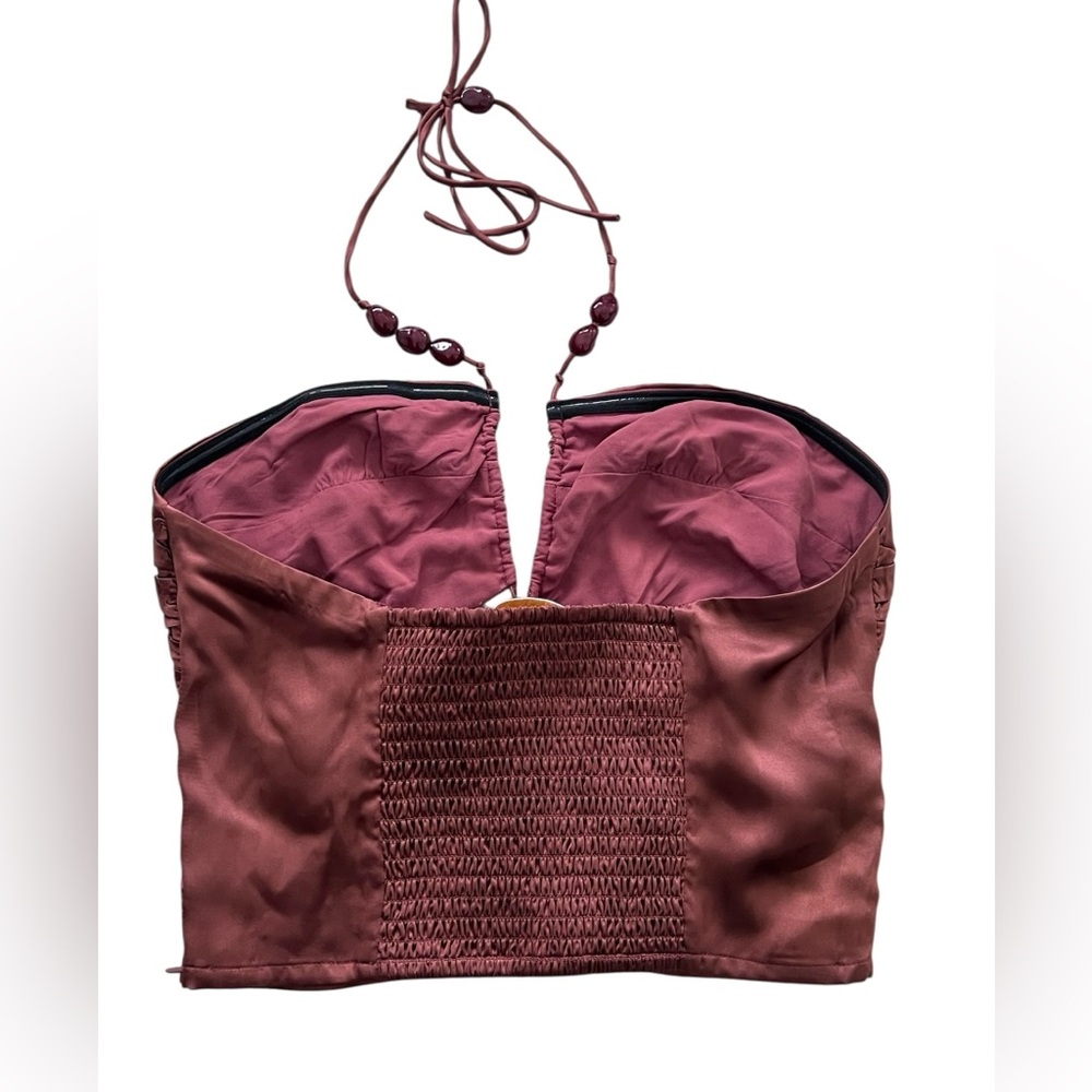 Sezane Editions 100% Silk Pearlena Top in Cacao Mahogany Brown NWT US 4 - Picture 2 of 11